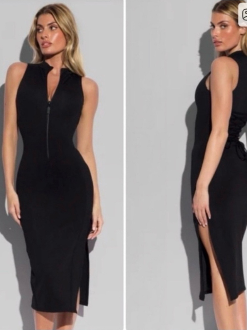 TA3 Corset body sculpting Black Sleeveless Zip-Front Midi Dress